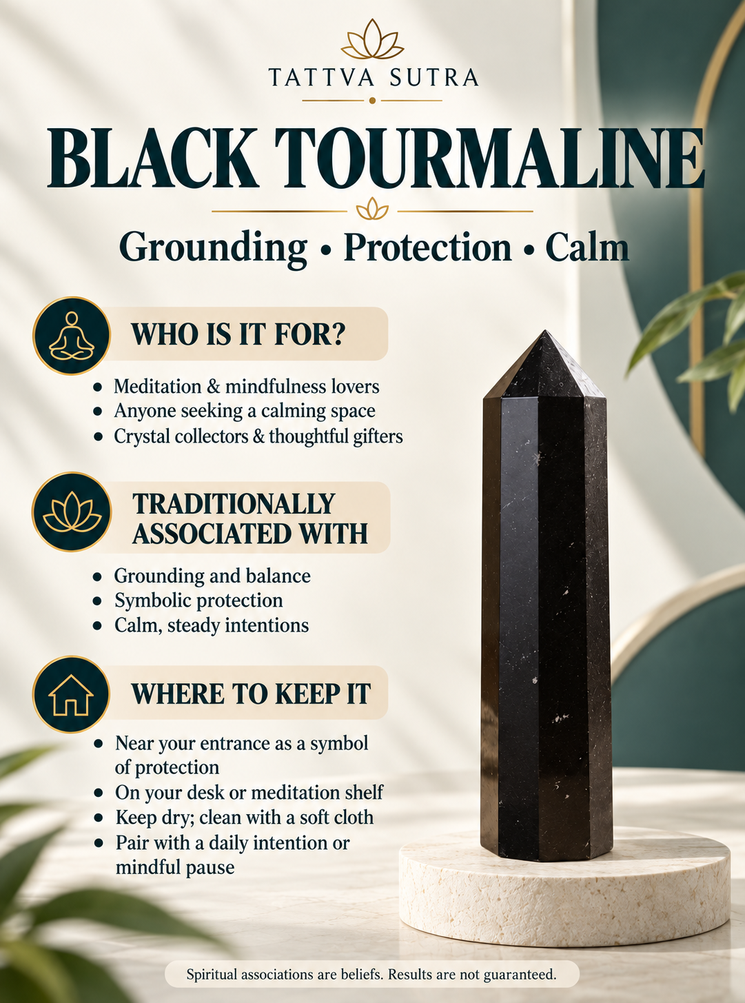 Premium  Black Tourmaline Crystal Tower 3 inch| Energy Protection, Grounding, Chakra Balancing, Meditation Tool