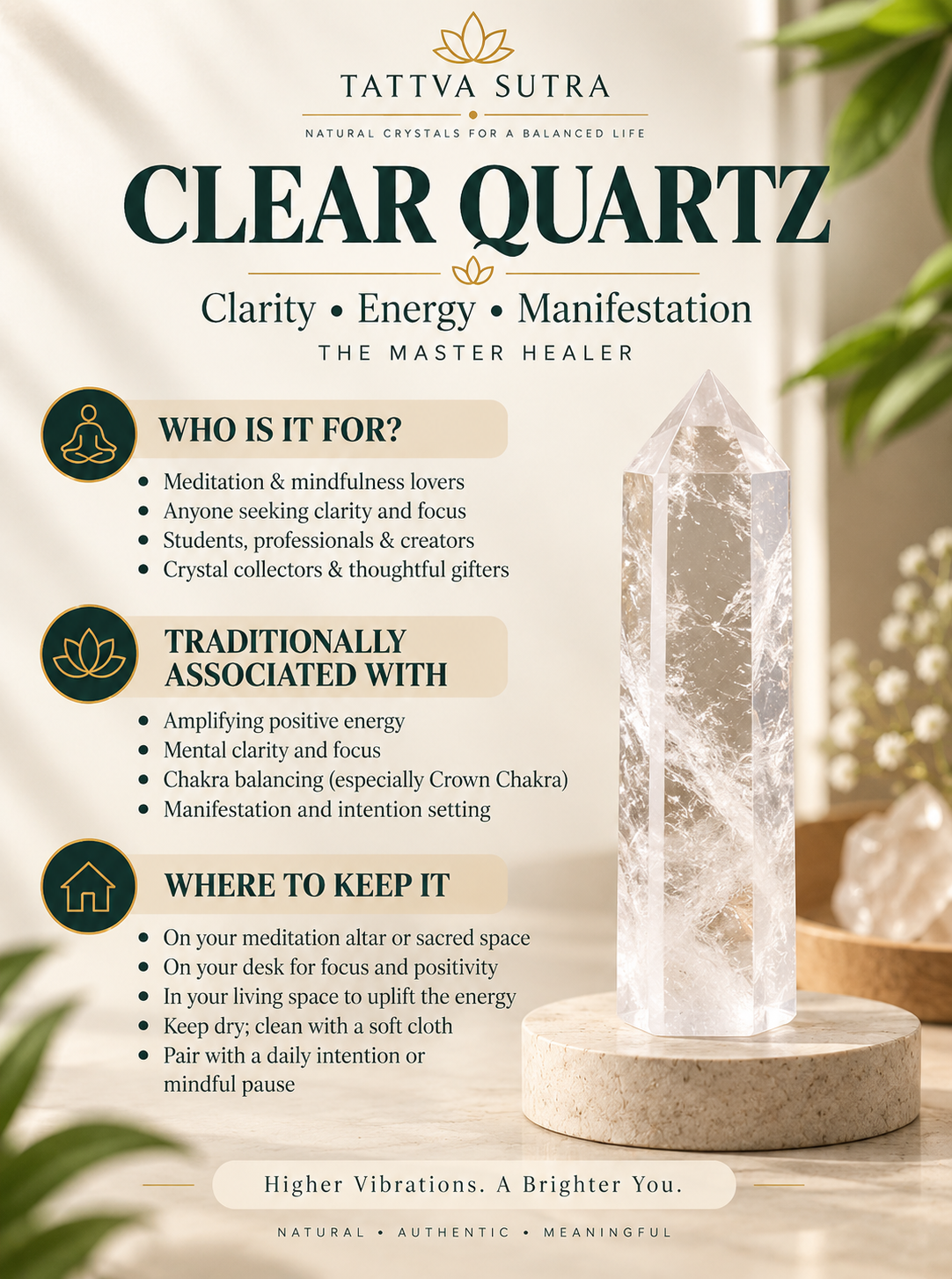 Premium Clear Quartz Crystal Tower 4.2 Inch | Energy Amplification, Clarity, Chakra Balancing, Meditation Tool