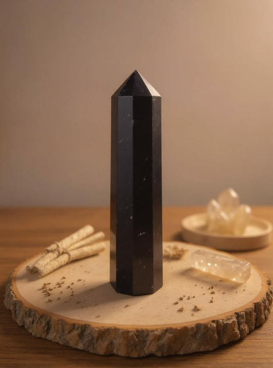 Premium  Black Tourmaline Crystal Tower 3 inch| Energy Protection, Grounding, Chakra Balancing, Meditation Tool